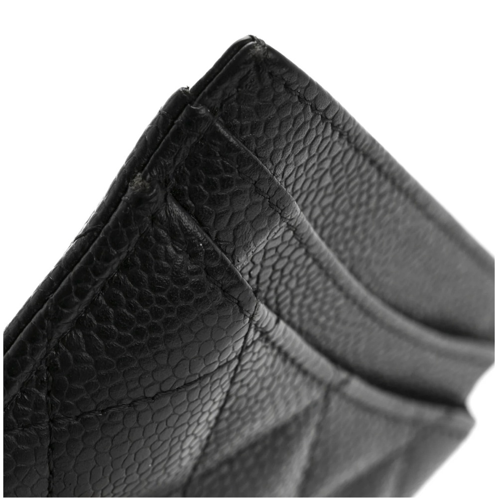 CHANEL Black Quilted Caviar Leather Card Holder with Gold CC - Picture 5 of 10